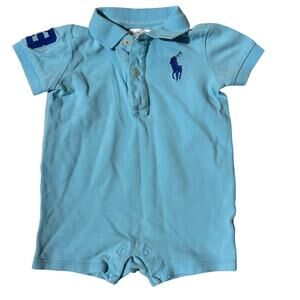Ralph Lauren Baby Blue Big Pony #3 One Piece Romper 6 Months Spring Summer